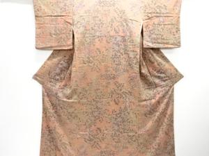 縮緬地　枝葉模様小紋着物